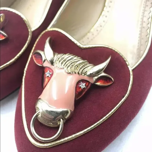 Charlotte Olympia bull flats burgundy red 34 / US 4 authentic